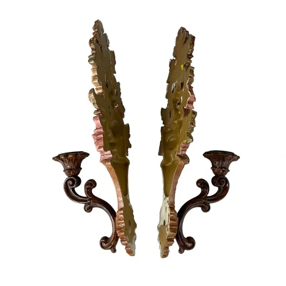 Vintage MCM Wall Hanging Candle Holder Cottagecore 1960s Fruit Floral Syroco Set